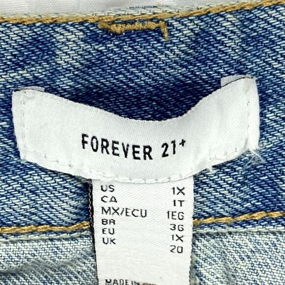 Forever 21 Mini Denim Skirt Womens 1X Medium Wash Blue Black Bow Accents Retro - Picture 9 of 10